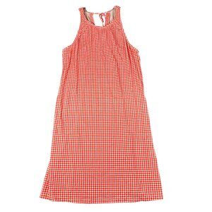 Tommy Bahama Womens Small Coral White Gingham‎ High Neck Dress UPF 50 Tie Back